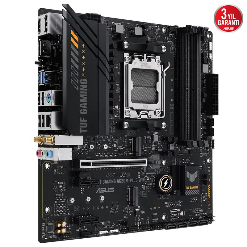 ASUS TUF GAMING A620M-PLUS WIFI DDR5 6400MHZ 1XHDMI 2XDP 2XM.2 USB 3.2 MATX AM5 (AMD AM5 9000/8000/7000 SERİ İLE UYUMLU)