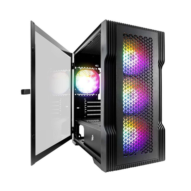 1ST PLAYER TRILOBITE T3 SİYAH 600W 80+ ARGB 4X12CM FAN TEMPERLİ CAM MESH USB 3.0 M-ATX KASA