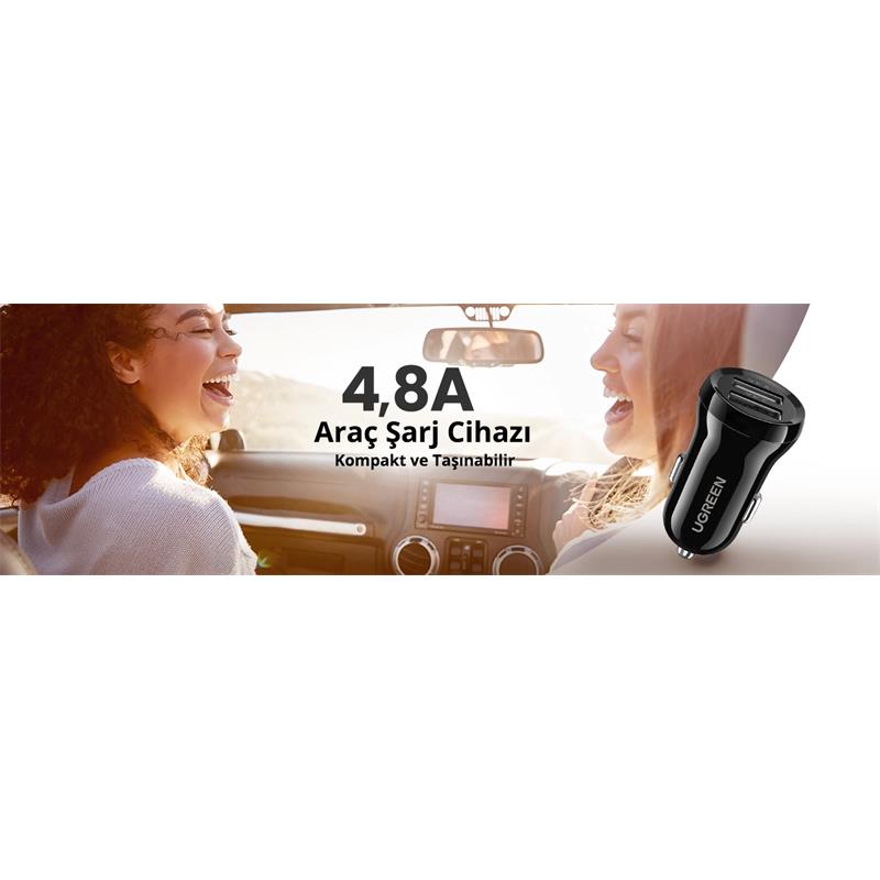 UGREEN 24W ARAÇ ÇAKMAKLIK ŞARJ CİHAZI 2XUSB-A SİYAH 50875
